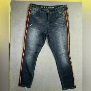 Hannah Skinny Jeans Womens 14 Plus cute stripes stretch blue denim 0680